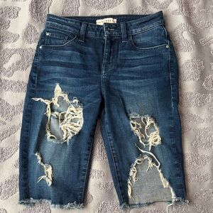 Guess Women's Ripped Jean Shorts in Dark Blue